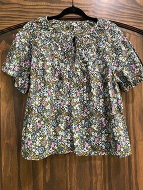 Old Navy Olive Multi Floral Peasant Blouse